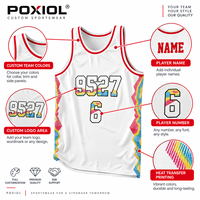 Maillot de basket vintage personnalisé, uniformes d'équipe rétro à rayures arc-en-ciel par sublimation, hauts de basket respirants pour jeunes et adultes