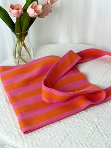 Produttore <span class=keywords><strong>accessori</strong></span> autunno inverno borsa Tote a righe nero verde rosa bianco a righe borsa lavorata a maglia <span class=keywords><strong>per</strong></span> viaggiare tutti i giorni - Product Image 2