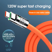 Cable de Carga Rápida 3 en 1 de 120w, Cable USB a Tipo C Micro 6A, Cable de Datos de Carga Rápida de Silicona