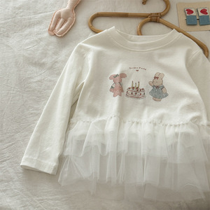 Tongxingyuan Baby Girls Long Sleeve T-Shirt With Lace Hem Cartoon Print Breathable Spring Autumn Top - Product Image 3