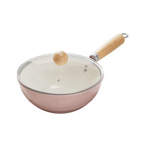 Nouvelle poêle wok rose en fer forgé, revêtement céramique antiadhésif, fond plat, pour cuisinières universelles domestiques, sans couvercle