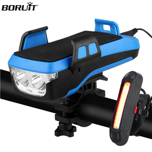 BORUiT Usb Rechargeable 2400mah Bike Light 4 in 1 Multifunctional Horn Phone Holder Power Bank Led <strong>Fietsverlichting</strong> Cycle Light - Product Image 1