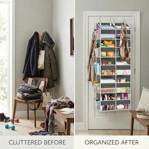 Organisateur suspendu à double colonne pour porte, 10 compartiments, gris, rangement suspendu pour chambre, salle de bain, chambre d'enfant - Product Image 6