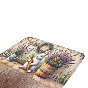 Tapete de Entrada Rectangular de Terciopelo Cristal para Pascua, Decoración Exterior con Diseño de Conejitos de Pascua, Ecológico - Product Image 4
