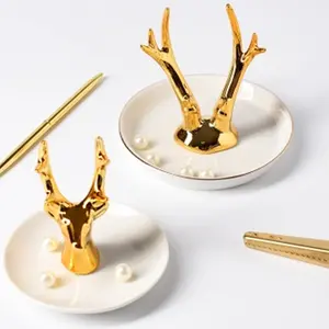זהב ארנב פלמינגו קקטוס קרמיקה Unicorn תכשיטי תיבת תצוגת מגש לבן קרמיקה טבעת מחזיק צלחת צלחות תכשיטי תצוגה