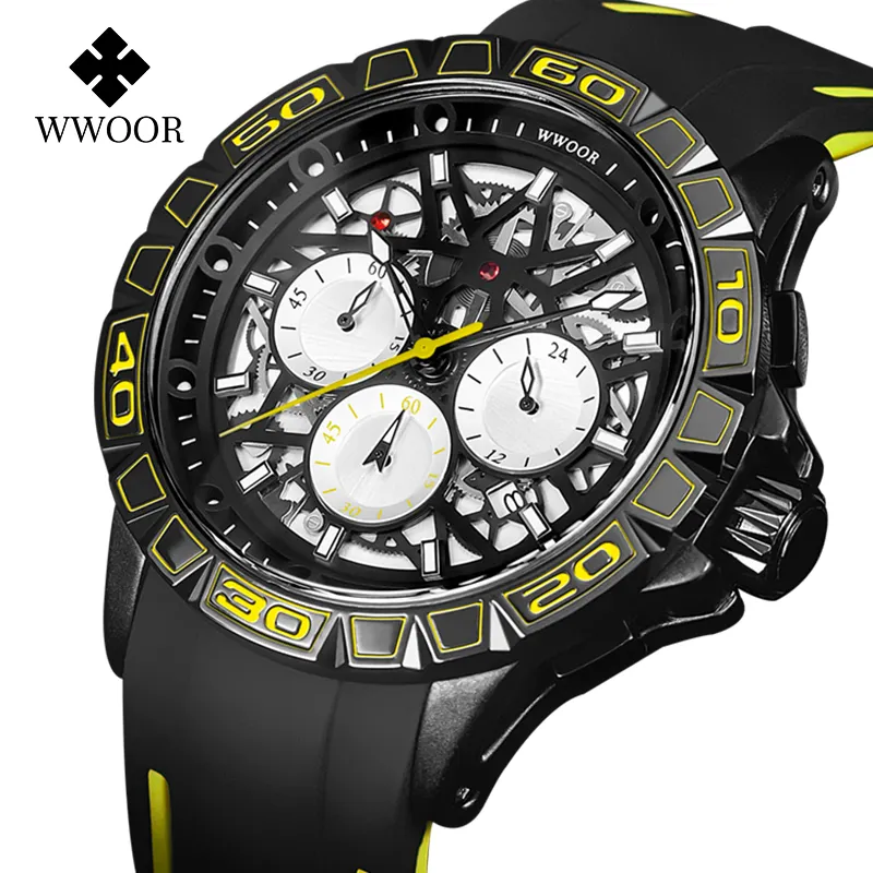 WWOOR 8842 High Quality Sports Male Wristwatch Business Calendar Waterproof Chronograph Clock Fashion Silicone Band Watch Quartz