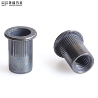 Écrous à riveter à corps moleté à tête plate en alliage zinc-nickel pâle, à extrémité ouverte, M3-M12, droite, grade 4.8 et 6.8