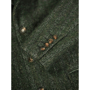 Veste sur mesure classique en flanelle mélangée tweed à chevrons motif renard, vert, vente en gros OEM - Product Image 4
