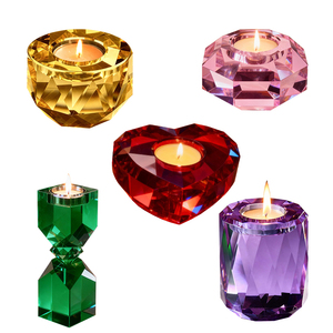 Customize Various Styles Colorful Crystal Heart Shape Handmade Polished Laser Engraved Durable Holiday Home Decor Candle Holders