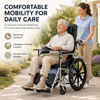 Fauteuils roulants manuels pliants et inclinables à bon prix pour personnes handicapées, avec récipient de nuit, freins à main, repose-jambes réglables en acier carbone et coussin en cuir