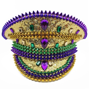 Unisex Màu Tím Màu Xanh Lá Cây Vàng Punk Sequin Đội Trưởng Hat Của Manwu Nhà Máy Cho Mardi Gras Đốt Người Đàn Ông Lễ Hội Diễu hành Hoặc Đảng - Product Image 2