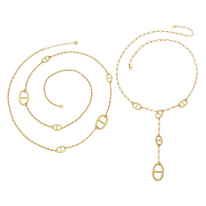 Collier unisexe en acier inoxydable, style européen-américain, simple, élégant, sportif, longue durée, en forme de Y, double couche superposée - Product Image 5