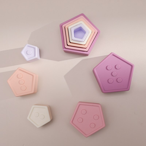5 uds bebé <span class=keywords><strong>Pentágono</strong></span> silicona apilamiento juguete Montessori Color música diversión educación temprana bloques de construcción juguete regalo recién nacido - Product Image 4
