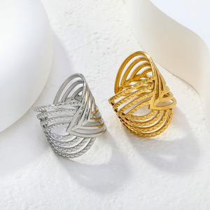 Anillo Abierto Geométrico Hueco Plateado y Dorado, Joyería de Moda Unisex para Fiesta RI178407S RI178407G - Product Image 1