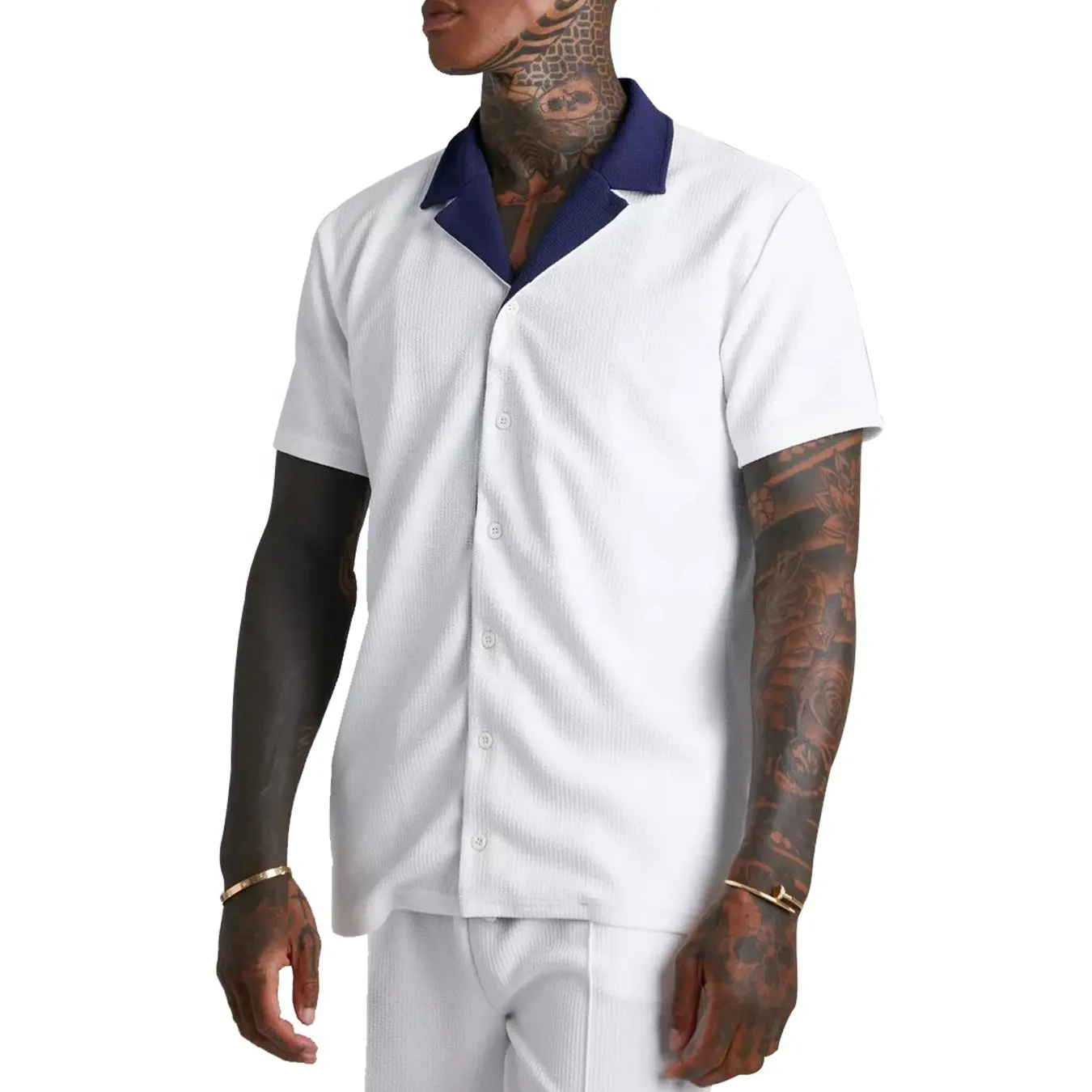 Custom Bowling button up shirt Short Sleeve Classic Retro Cuban Collar textured shirt designer shirts for men