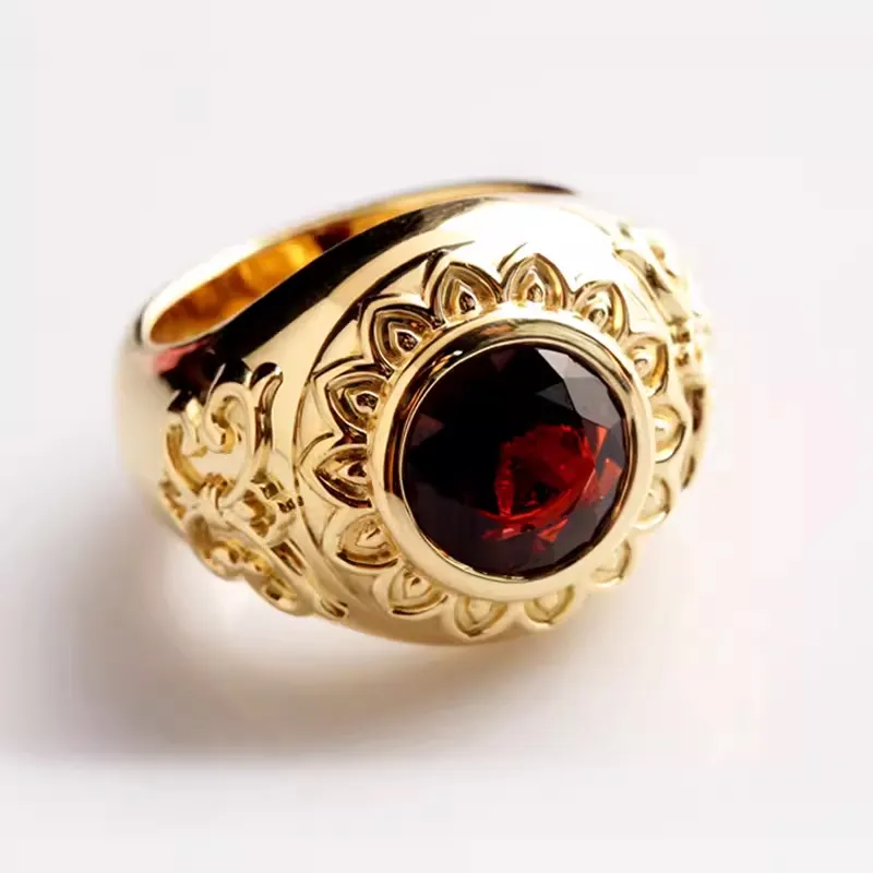 18K Geel Goud Edelsteen Ring Au750 Kleur Goudkleurige Edelsteen Ring Set Robijn Vinger Ring Custom Vintage Man