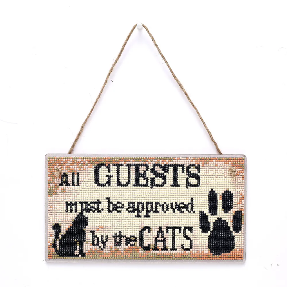 Großhandel Diamant Malerei Buchstaben Katze Willkommen Board Holz Ornament Die Tür der Geschäfte Dekorative Warm Slogan Hanging Sign