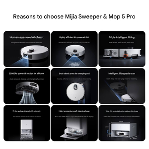 Robot Aspirador y Fregasuelos MiJia 5 Pro, Versión Delgada con Rellenado y Drenaje Automático de Agua Integrado, Aspiradora Robótica Inteligente con - Product Image 2