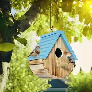 Hangende houten vogelhuisjes voor buiten, voor kardinaalvogels, vinken, kwartels, zwaluwen en blauwe vogels. - Product Image 1