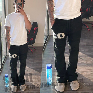 High Quality Custom Unisex Flare Sweatpants Trousers Stacked Fuzzy Pants Printed Jogger Streetwear Mohair Flared Pants For Men