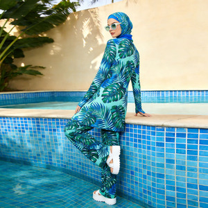 Wholesale Tropical Print Burkini Swimwear Set for Women Modest Full Coverage Long Sleeve Tunic Pants Hijab - Product Image 5