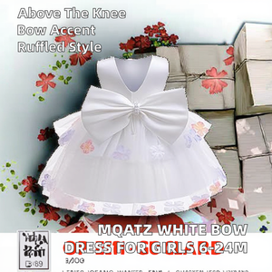 Vestido de <span class=keywords><strong>Fiesta</strong></span> de Verano para Niñas, Nuevo Modelo, Vestido Blanco con Lazo Grande, Diseño Sólido, Cuello Redondo, para Bautizo, 6-24 Meses, 3 Piezas - Product Image 3