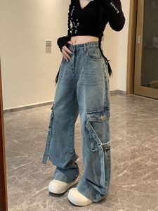 <span class=keywords><strong>Pantalones</strong></span> Vaqueros Anchos Unisex de Estilo Recto Casual de Verano con Diseño Bordado Vintage Desgastado, Cremallera y Cintura Media - Product Image 4