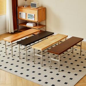 Banco de Madera Maciza con Tejido de Ratán, Estructura de Acero Inoxidable, para Hogar, Dormitorio, Sala de Estar - Product Image 3