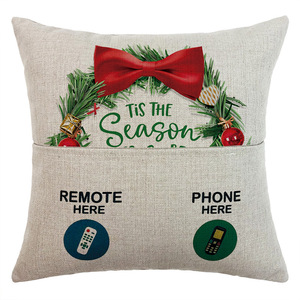 Christmas Throw <b>Pillow</b> With Pocket Linen Cotton Rectangle Cushion Cover For <b>Sofa</b> Holiday Decorative Pillowcase - Product Image 2