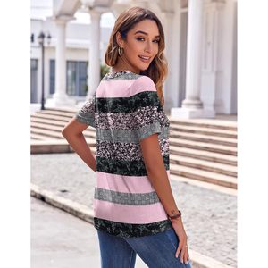 Blusa de Verano para Mujer, Informal, de Manga Corta, Cuello en V, con Botones, para el Trabajo, de Tela Popelina, con Diseño de Color en Contraste - Product Image 5