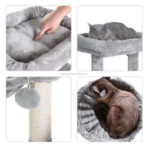 Arbre à chat en bois luxueux et écologique, personnalisé, à 4 niveaux, grand espace, avec griffoir et jouet - Product Image 5