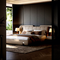 Cadre de lit capitonné de luxe moderne, lit en cuir minimaliste italien taille King, ensemble de meubles de chambre personnalisé pour hôtel et maison