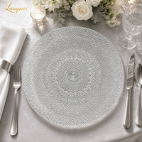 Assiette de présentation ronde en verre transparent motif mandala argenté pour la décoration de table de mariage, banquet ou événement