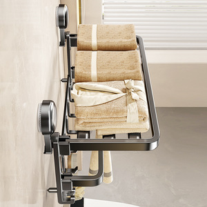 Toallero con ventosa de 50-60 cm, plegable, de aluminio espacial, minimalista, para baño, montaje en pared sin taladro - Product Image 5