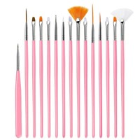 Lot de 15 pinceaux à ongles à manche blanc, multifonctions, pour gel, peinture, liner et éventail, idéal pour salon de manucure et décoration d'ongles DIY