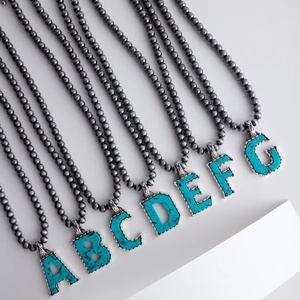 Collana di perle Navajo con lettera turchese con perline per donna <span class=keywords><strong>nome</strong></span> semplice collana di perline di moda placcata in argento paese occidentale - Product Image 1