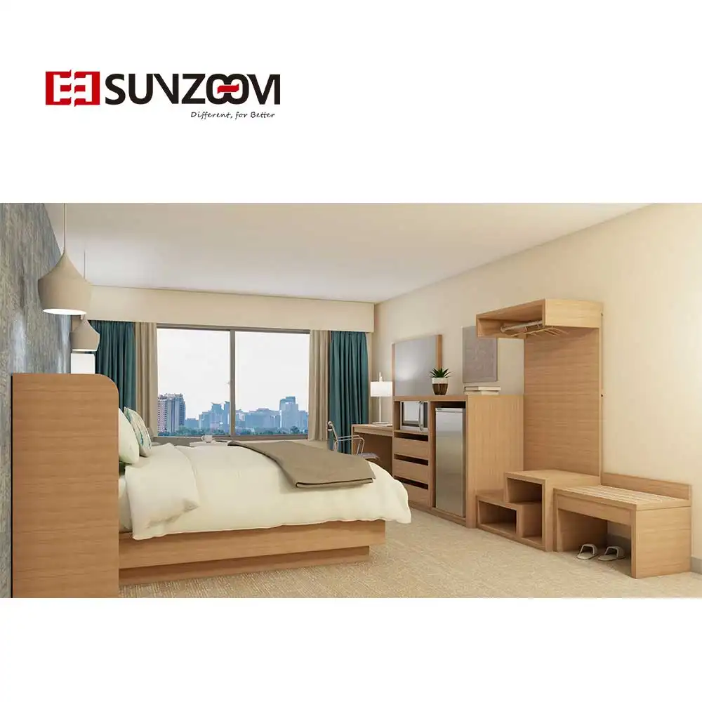 Contemporary Wholesale Newest Luxury US Wood Bedroom Room Hotel Furniture Golden