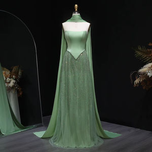 Jancember LSZ639 فستان حفلة موسيقية أخضر رقبة عنق من الساتان فستان حورية البحر مع الرأس - Product Image 1