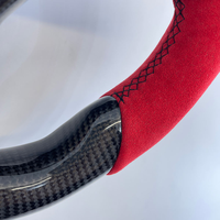 Volant en carbone personnalisé professionnel de qualité supérieure, cuir rouge avec poignée pour le pouce, pour Tesla Model 3 Model Y