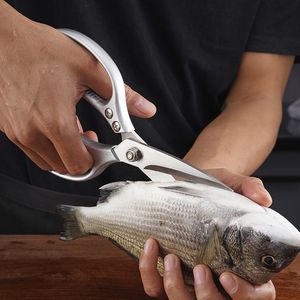 Tijeras de cocina de acero inoxidable con mango de aleación de aluminio para cortar huesos de pollo, pato y pescado, fáciles de limpiar, superficie brillante - Product Image 2