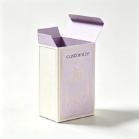 Boîte de parfum de luxe personnalisée avec logo, crème et lilas, avec illustration de flacon doré, boîte pliante en carton rigide pour parfum