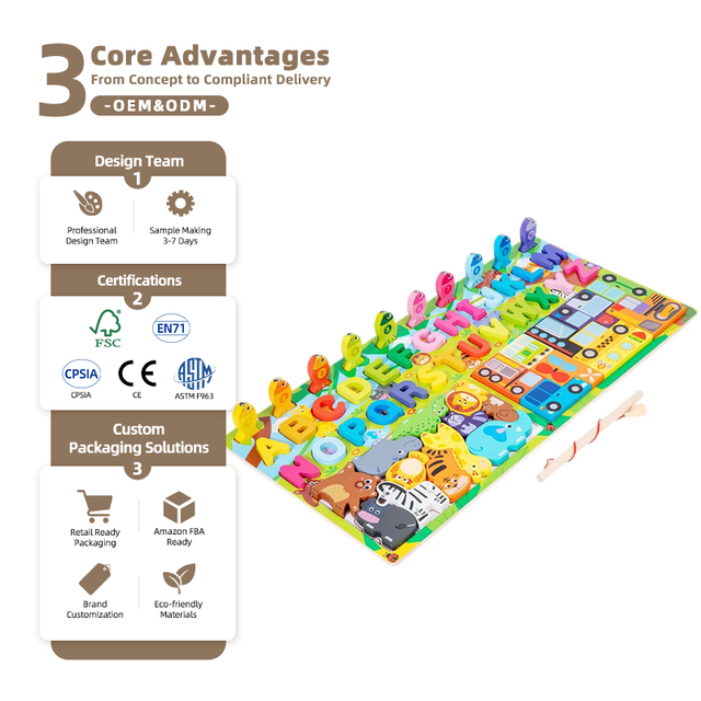 Wood Children Toy Puzzle Number Board Building Blocks Early Education Intelligence-Building Brain-Teasing ODM Manufacturer