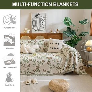<span class=keywords><strong>Funda</strong></span> de Sofá Floral Color Caqui, Manta Jacquard Botánica, Protector de Muebles de Chenilla con Borlas, <span class=keywords><strong>Funda</strong></span> para Sofá de <span class=keywords><strong>3</strong></span> <span class=keywords><strong>Plazas</strong></span> - Product Image 4