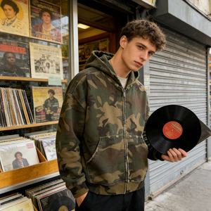 <span class=keywords><strong>Felpa</strong></span> con <span class=keywords><strong>Cappuccio</strong></span> <span class=keywords><strong>Vintage</strong></span> Personalizzata 100% Cotone, Giacca con Zip Effetto Camouflage Invecchiato per Uomo, Abbigliamento Streetwear - Product Image 5