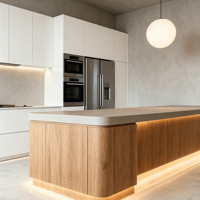 Set Kabinet Dapur Minimalis Dua Warna Tanpa Gagang yang Dapat Disesuaikan dengan Lampu LED Terintegrasi RLY-105