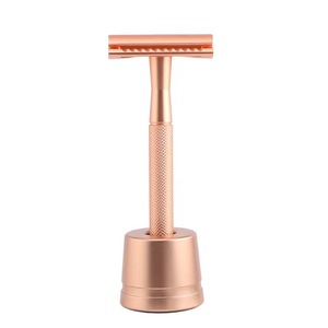 Tête <span class=keywords><strong>de</strong></span> rasage en acier inoxydable à double tranchant pour femmes, or rose, éco-sécurité - Product Image 2