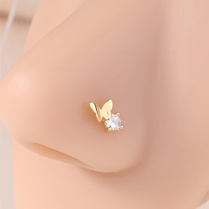 20G clous de nez en forme de L CZ papillon 18K or rempli couleur argent piercing de nez pour femmes fille mignon narine bijoux en gros - Product Image 1