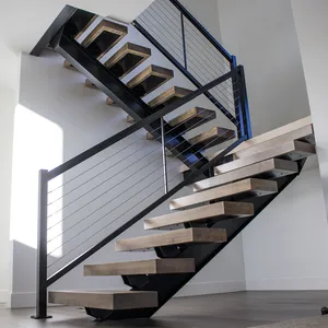 Interior moderno dúplex casa escaleras de madera medidas flotante escalera