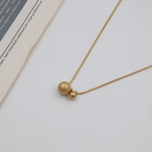 Gold Ball Stainless Steel Necklace For Women Clavicle Chain Daily Wear Geometric Design Frosted Round Pendant - Product Image 4