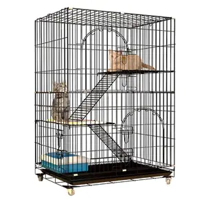 Cat Cage box Crate 3-Tier 46 pollici 360 ruote rotanti filo metallico Pet Cat Kennel con 2 porte anteriori 2 scale a rampa